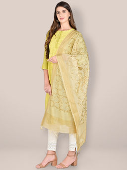 Dupatta Bazaar - Women's Embroidered Cream Blended Silk Dupatta