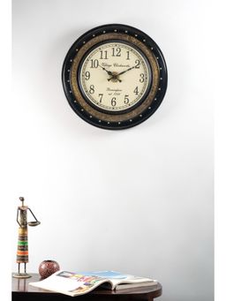 Vedas - C-Devi Heritage Wooden Polished And Brass Metal Fit Wall Clock (Multicolour, 18 Inch)