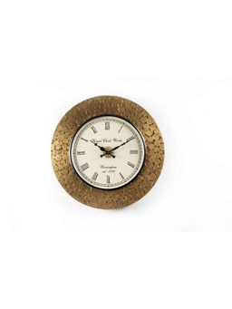 Vedas - C-Ashvik Wooden Polished And Brass Metal Fit Wall Clock With Dial (Brass, 18 Inch)