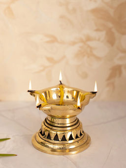 DecorTwist - Handcrafted Brass Diya with 5 Wicks for Home, Office Pooja