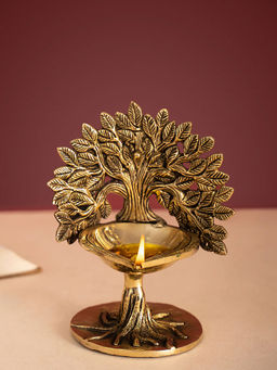 DecorTwist - Brass Handcrafted Kalpvriksha Tree Diya Lamp