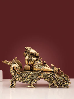 DecorTwist - Brass Sofa Ganesha - Lord Ganesha Resting on Peacock Couch
