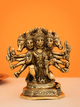 DecorTwist - Brass Handcrafted Sitting Panchmukhi Hanuman Idol