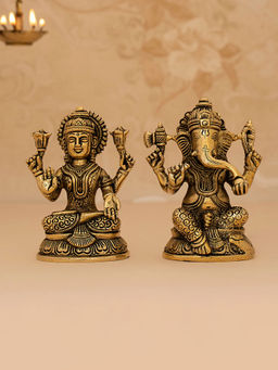 DecorTwist - Brass Superfine Ganesh & Lakshmi Idol Set
