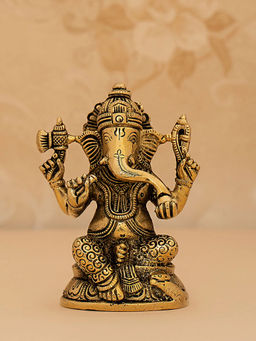 DecorTwist - Brass Handcrafted Sitting Ganesha Idol Statue