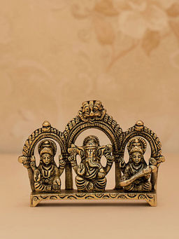 DecorTwist - Brass Laxmi Ganesh Saraswati Sitting Idol Statue