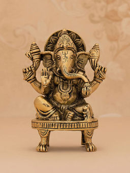 DecorTwist - Brass Handcrafted Sitting Ganesha Idol Statue