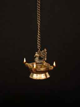 DecorTwist - Brass Annapakshi Peacock Hanging Diya with 4 Wick
