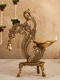 DecorTwist - Beautifully Crafted Brass Peacock Diya - A Stunning & Auspicious Piece