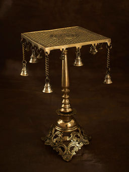 DecorTwist - Authentic Brass Stool with Hanging Bells