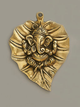 DecorTwist - Brass Leaf Ganesha Decorative Wall Hanging Showpiece