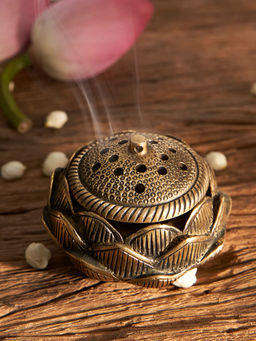 DecorTwist - Brass Vintage Lotus Incense Burner