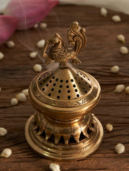 DecorTwist - Brass Peacock Design Incense Burner for Puja Room