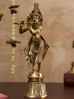 DecorTwist - Beautiful Brass Krishna Statue Playing Flute