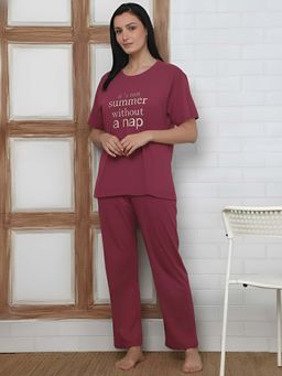 Kanvin - Womens Pink Typography Top with Pyjama
