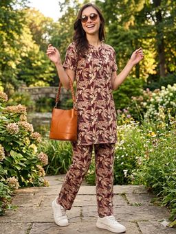 Kanvin - Womens maroon Floral Top with Pyjama