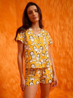 Sweet Dreams - Womens Adorable Garfield Front Open Shirt with Shorts