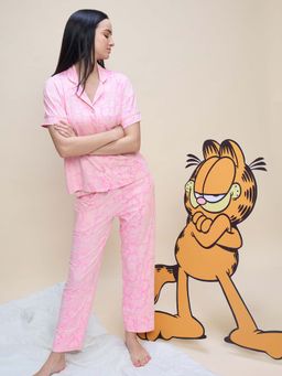 Sweet Dreams - Womens Cute Garfield Cartoon Front Open Shirt with Pyjama