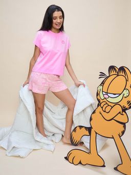 Sweet Dreams - Womens Adorable Pink Garfield T-Shirt with Shorts