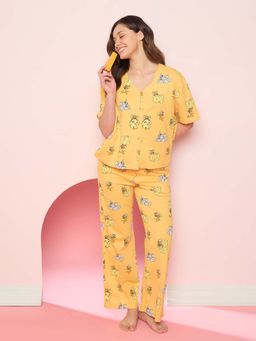Sweet Dreams - Womens Playful Tom and Jerry Front Open Shirt with Pyjama