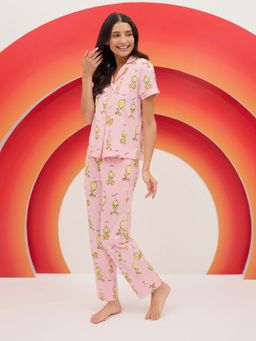 Sweet Dreams - Womens Chic Harlequin Print Front Open Shirt with Pyjama