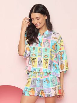 Sweet Dreams - Womens Cute Tom and Jerry Front Open Shirt with Shorts