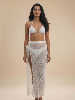 WomanLikeU - White Sheer Lace Cover-Up Sarong Skirt