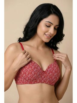 Zivame - Padded Regular Wired 3/4th Coverage T-Shirt Bra - Red Flowy Floral