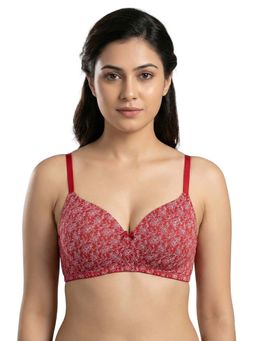Zivame - Padded Non Wired 3/4th Coverage T-Shirt Bra - Red Flowy Floral