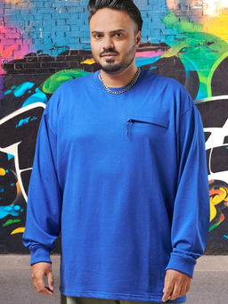 Bewakoof - Heavy Duty 1.0 Men's Blue Super Loose Fit Plus Size T-Shirt