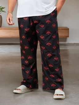 Bewakoof - Men's Black All Over Printed Plus Size Pyjamas