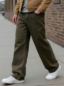 Bewakoof - Men's Olive Green Super Baggy Fit Mid-Rise Jeans