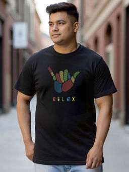 Bewakoof - Men's Black Hang Loose Relax Graphic Printed Plus Size T-shirt