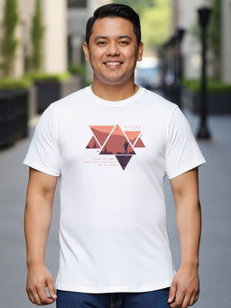 Bewakoof - Men's White Wander Geometry Graphic Printed Plus Size T-shirt