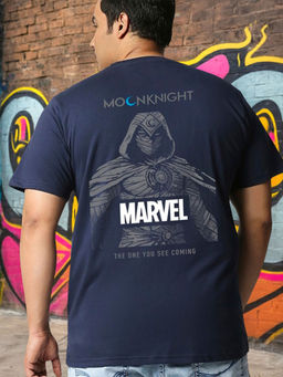 Bewakoof - Official Marvel Men's Blue Graphic Printed Oversized Plus Size T-shirt