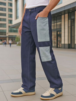 Bewakoof - Men Blue Regular Fit Colorblock Jeans