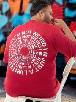 Bewakoof - Men's Red Limited Edition Typography Oversized Plus Size T-shirt