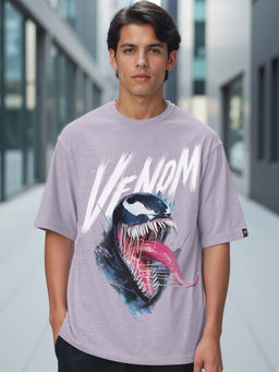 Bewakoof - Air 1.0 Official Marvel Men's Purple Venom Scream Graphic Printed Oversized T-shirt