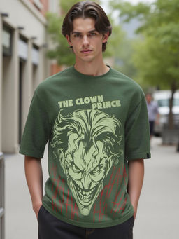 Bewakoof - Air 1.0 Official DC Men's Green The Crown Prince Graphic Printed Oversized T-shirt