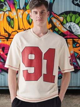 Bewakoof - Heavy Duty 1.0 Official Marvel Men's Gardenia Deadpool Graphic Printed Oversized T-shirt