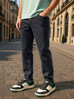 Bewakoof - Men's Grey Washed Slim Straight Fit Stretchable Mid-Rise Jeans