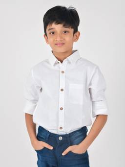 Tales & Stories - Baby Boy's Solid White Cotton Full Sleeved Casual Shirt