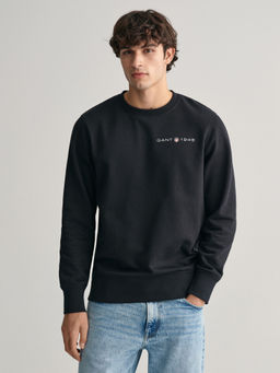 GANT - Men Black Solid Round Neck Full Sleeves Sweatshirt
