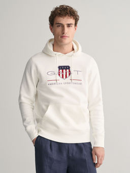GANT - Men White Solid Hooded Full Sleeves Sweatshirt
