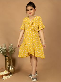 Kasya - Mustard Viscose Crepe Flared Dress