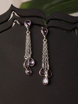 Saraf RS Jewellery - Silver Plated Amethyst Purple Ad Minimal Dangler Earrings