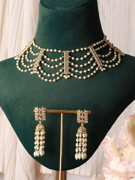 Buy Saraf RS Jewellery Gold Toned Pearl Beaded Minimal Choker
