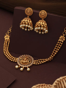 Saraf RS Jewellery - Gold Plated Zircon Studded Goddess Figure Choker Jewellery Set