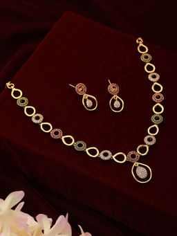 Saraf RS Jewellery - Gold Plated Cz Minimal Jewellery Set