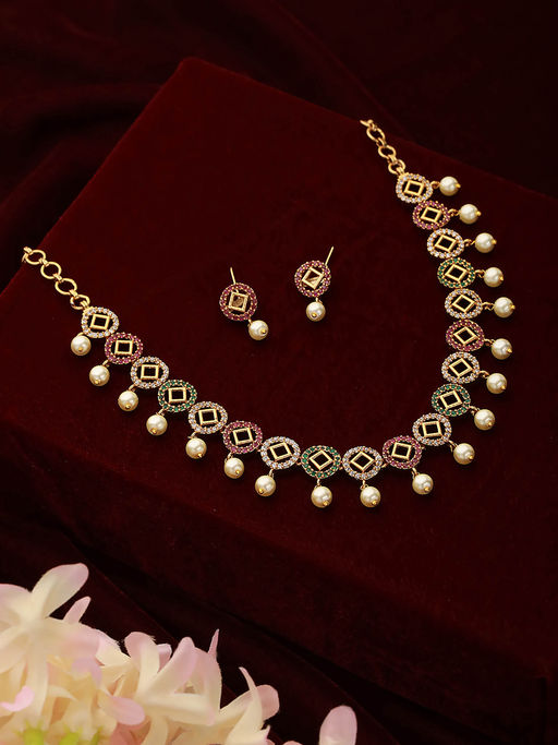 Buy Saraf RS Jewellery Gold Toned Zircon Studded Geometric Minimal